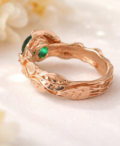 Rose Gold Leaf Engagement Ring, Green Stone Leaf Engagement Ring - Image 4