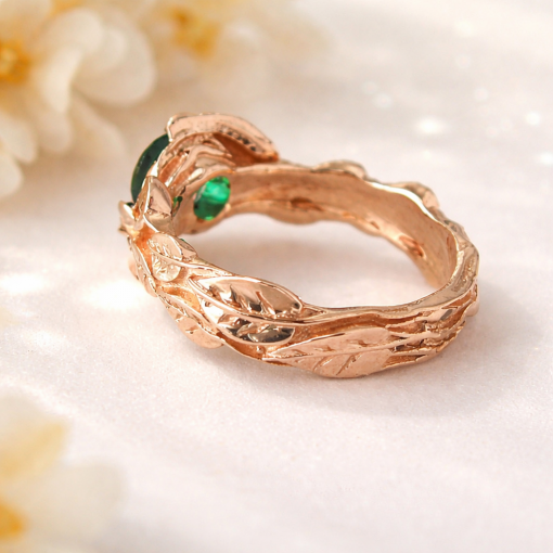 Rose Gold Leaf Engagement Ring, Green Stone Leaf Engagement Ring Rose Gold Leaf Engagement Ring, Green Stone Leaf Engagement Ring