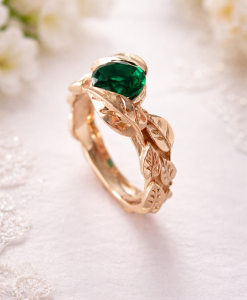 Rose Gold Leaf Engagement Ring, Green Stone Leaf Engagement Ring - Image 6