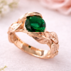 Rose Gold Leaf Engagement Ring, Green Stone Leaf Engagement Ring Rose gold ring with emerald, nature inspired leaf design, green gemstone engagement ring, unique gold jewelry for her
