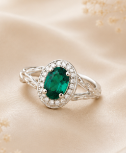 Twig Emerald Halo Engagement Ring, Emerald Wood Engagement Ring - Image 2