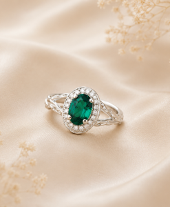 Twig Emerald Halo Engagement Ring, Emerald Wood Engagement Ring - Image 5