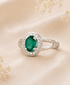 Twig Emerald Halo Engagement Ring, Emerald Wood Engagement Ring - Image 4