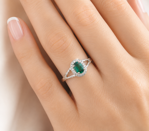 Twig Emerald Halo Engagement Ring, Emerald Wood Engagement Ring