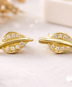 Dainty Gold Stud Leaves Earrings, Diamond stud Leaves earrings - Image 8