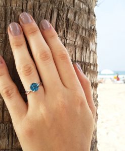 Blue Topaz Infinity Gold Ring, 2 Carat London Blue Topaz Infinity Engagement Ring - Image 4