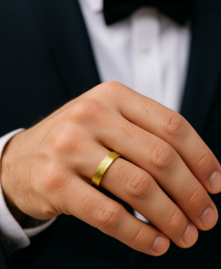 4.5mm gold wedding band with texture lines