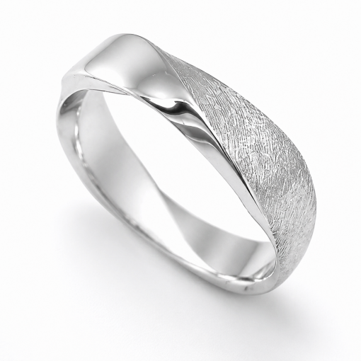 18k Mobius Men’s Wedding band – 5mm Mobius Ring In 18k Minimalist White Gold Wedding Ring