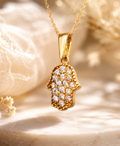 Gold Hamsa Necklace, Hamsa Pendant Solid 14k solid gold