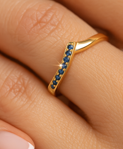 Sapphire Chevron Ring, V Shaped Sapphire Infinity Wedding Ring - Image 2