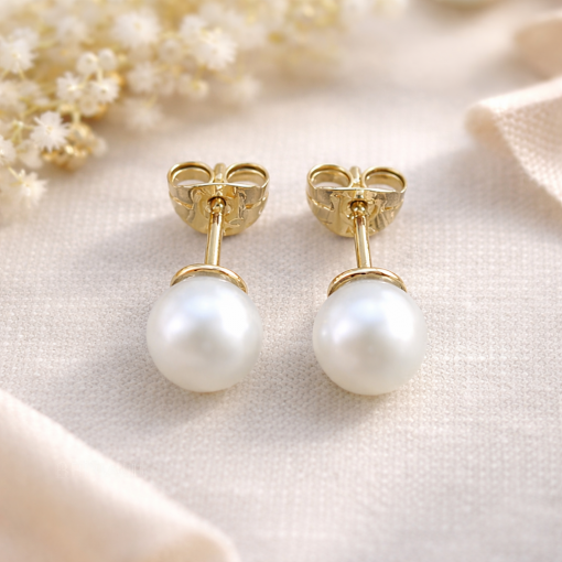 Gold Stud Pearl Earrings, Gold Pearl Earrings