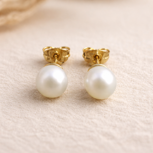 Gold Stud Pearl Earrings, Gold Pearl Earrings