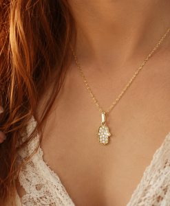 Gold Hamsa Necklace, Hamsa Pendant Solid 14k solid gold - Image 2