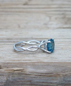 Blue Topaz Infinity Gold Ring, 2 Carat London Blue Topaz Infinity Engagement Ring - Image 2