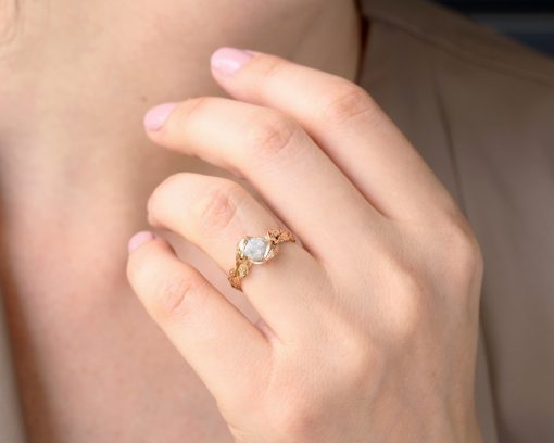 Rough Uncut Diamond Nature Inspired Engagement Ring, Boho Raw Diamond Ring