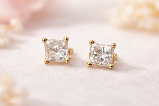 Princess Cut Diamond 14k Gold Stud Earrings (0.70 Carat)