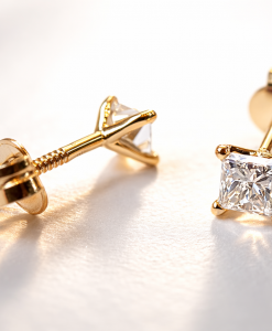 Princess Cut Diamond Gold Stud Earrings, Diamond Stud Earrings - Image 8