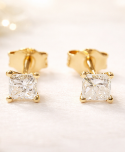 Princess Cut Diamond Gold Stud Earrings, Diamond Stud Earrings - Image 9