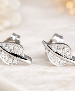 Dainty Gold Stud Leaves Earrings, Diamond stud Leaves earrings - Image 9