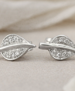 Dainty Gold Stud Leaves Earrings, Diamond stud Leaves earrings - Image 11