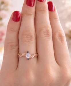 Moonstone Leaf Engagement Ring, Leaf Engagement Ring - Image 9