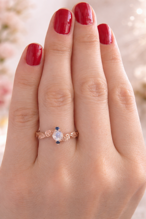 Moonstone Leaf Engagement Ring, Leaf Engagement Ring