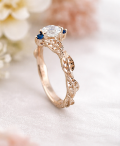 Moonstone Leaf Engagement Ring, Leaf Engagement Ring - Image 7