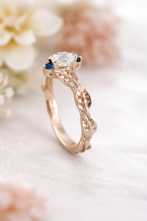 Moonstone Leaf Engagement Ring, Leaf Engagement Ring