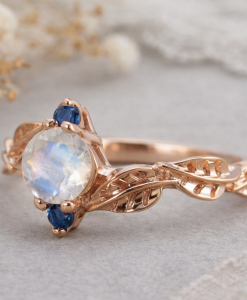Moonstone Leaf Engagement Ring, Leaf Engagement Ring - Image 6