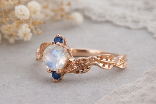 Moonstone Leaf Engagement Ring, Leaf Engagement Ring