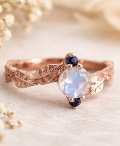 Moonstone Leaf Engagement Ring, Leaf Engagement Ring