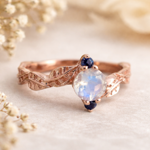 Moonstone Leaf Engagement Ring, Leaf Engagement Ring