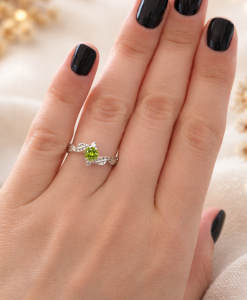 Peridot Ring, Leaves Engagement Ring - Image 2