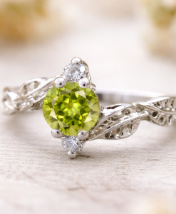 Peridot Ring, Leaves Engagement Ring - Image 8