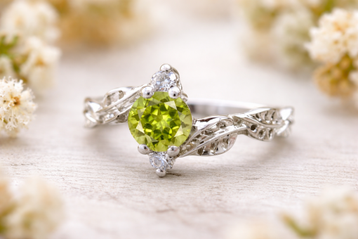 Peridot Ring, Leaves Engagement Ring