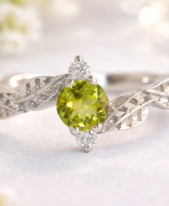 Peridot Ring, Leaves Engagement Ring - Image 9