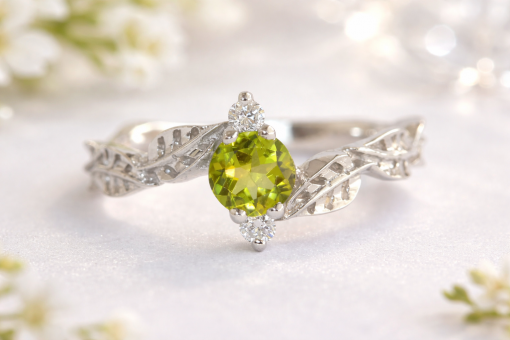Peridot Ring, Leaves Engagement Ring