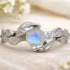 Rainbow Moonstone Leaf Ring