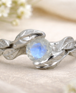 Rainbow Moonstone Leaf Ring