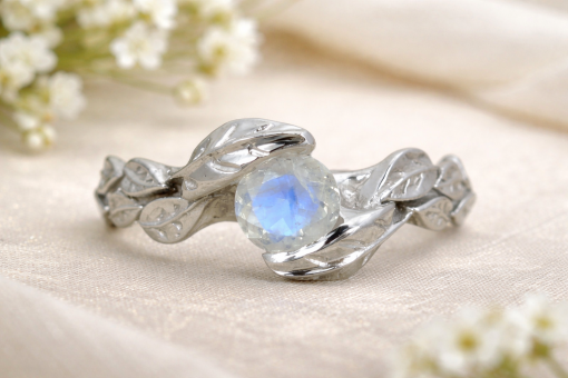 Rainbow Moonstone Leaf Ring