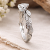 Rainbow Moonstone White Gold Leaf Ring, Rainbow Moonstone Engagement Ring
