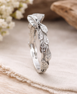 Rainbow Moonstone White Gold Leaf Ring, Rainbow Moonstone Engagement Ring - Image 5