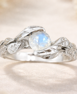 Rainbow Moonstone Leaf Ring