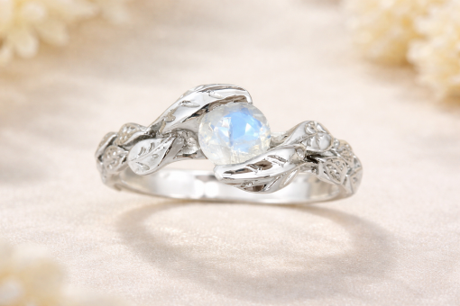 Rainbow Moonstone Leaf Ring