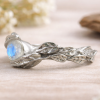 Rainbow Moonstone White Gold Leaf Ring, Rainbow Moonstone Engagement Ring
