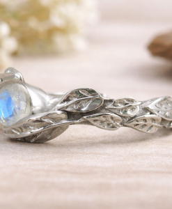Rainbow Moonstone White Gold Leaf Ring, Rainbow Moonstone Engagement Ring - Image 4