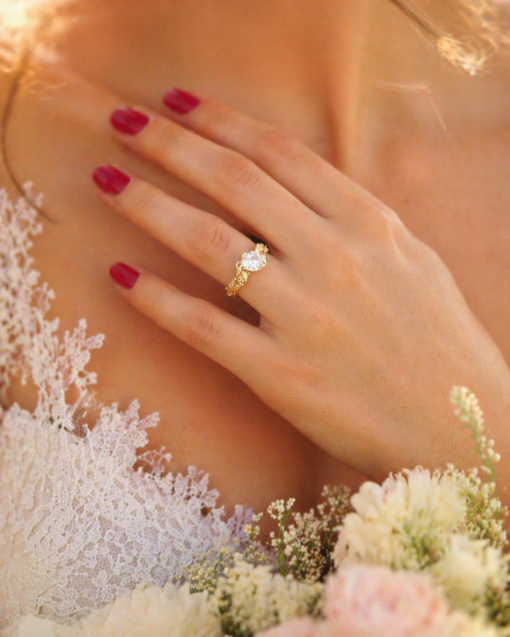Leaf Engagement Ring, Green Amethyst Engagement Ring