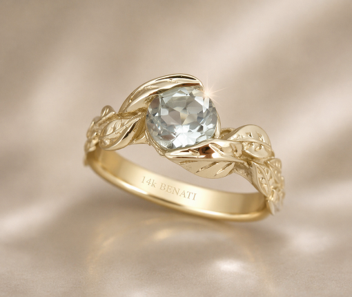 Leaf Engagement Ring, Green Amethyst Engagement Ring