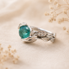 Natural Emerald Engagement Ring, Leaf Ring Natural Emerald Engagement Ring, Leaf Ring