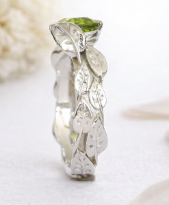 Peridot Leaf Engagement Ring, Nature Engagement Ring - Image 9